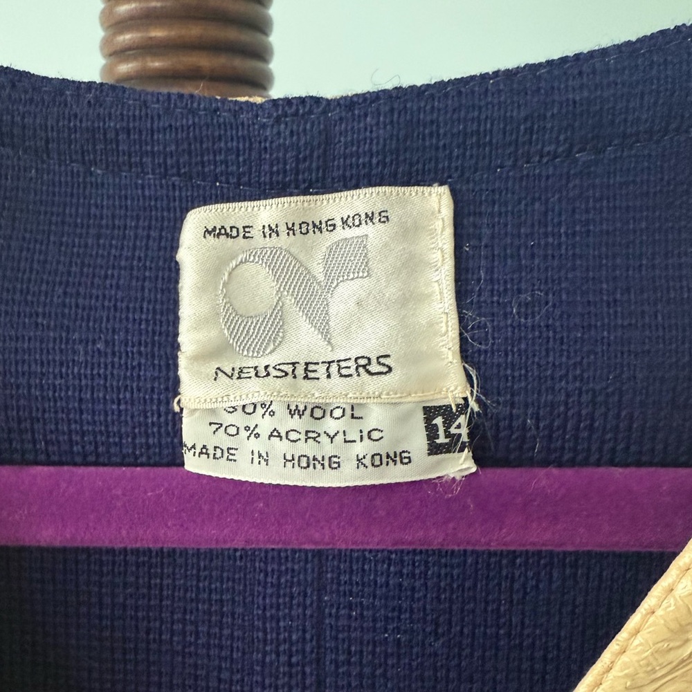Vintage Neusters Navy Grid Vest Cream Trim Button Front Size L - Picture 4 of 13